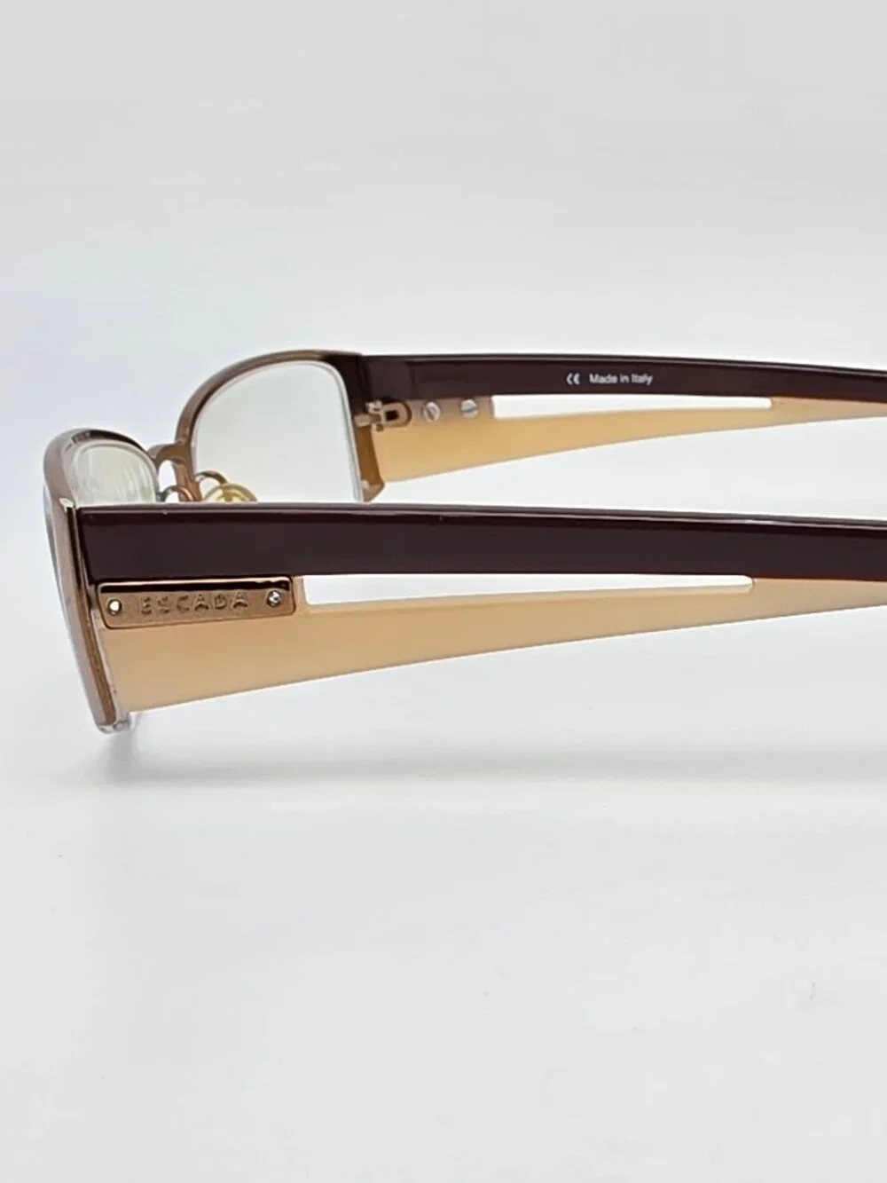 Escada VES 617SN Col. 0R80 Bronze Cream Semi Rimless Eyeglasses Frame Italy 52mm